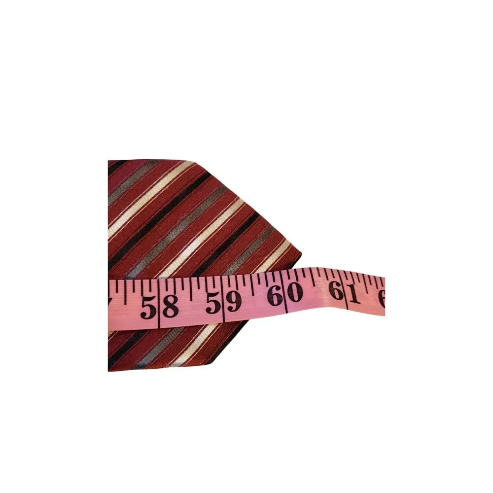 Croft & Barrow Neck Tie‎ Mens Red Black Silver Striped 100% Silk Business Church